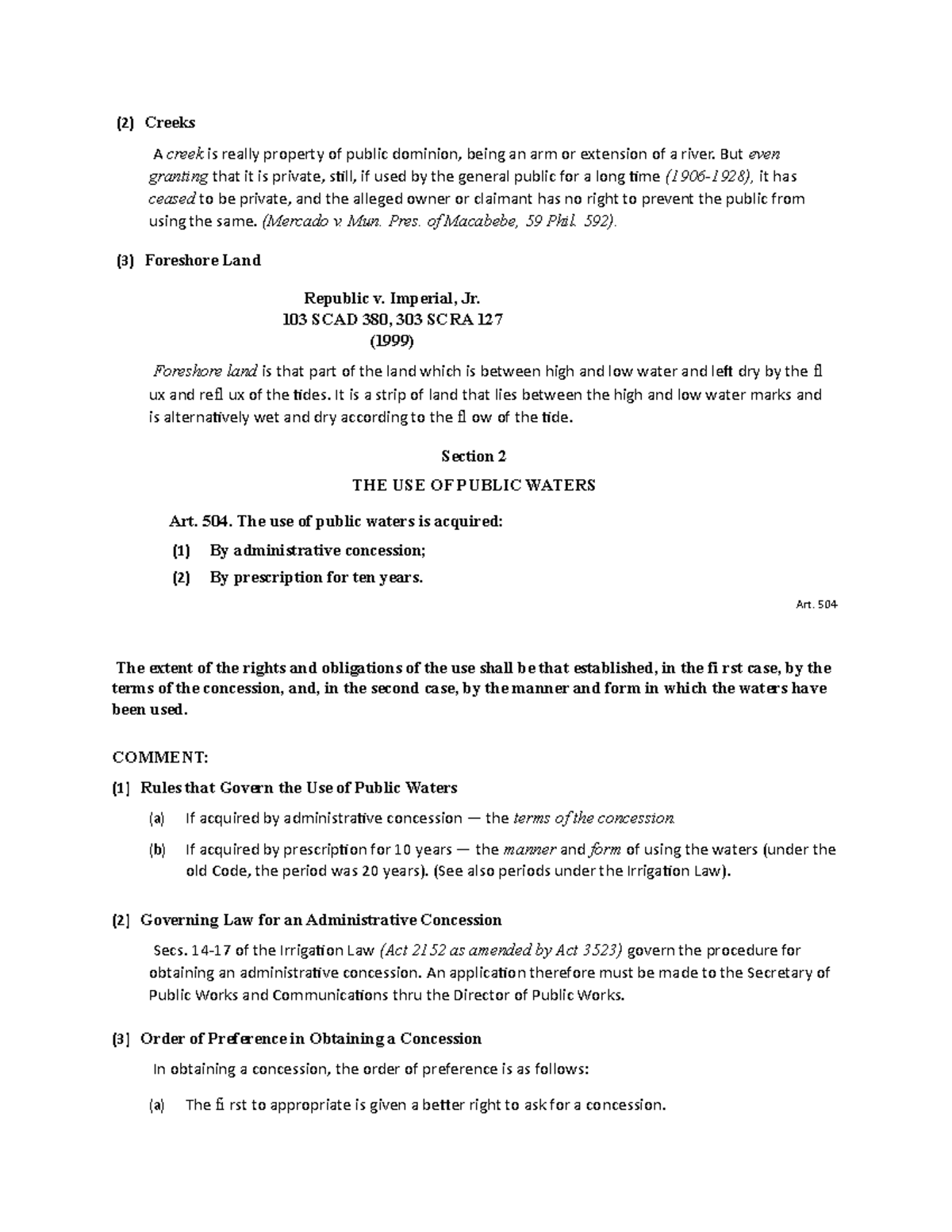 Property law m93 (2) Creeks A creek is really property of public