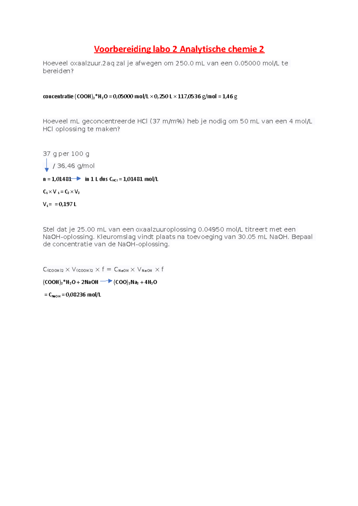 Voorbereiding labo analytische 2 labo 2 Andert Colman - Voorbereiding ...