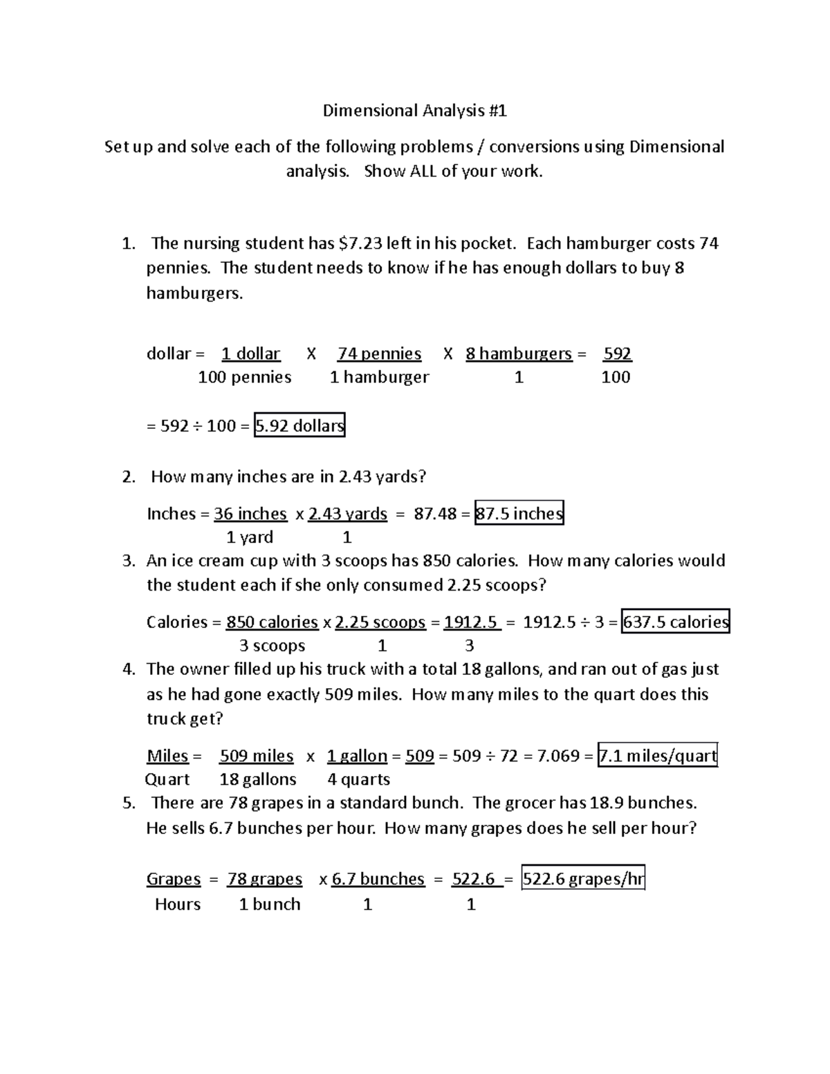 Dimensional Analysis Practice 1 with answers Dimensional Analysis