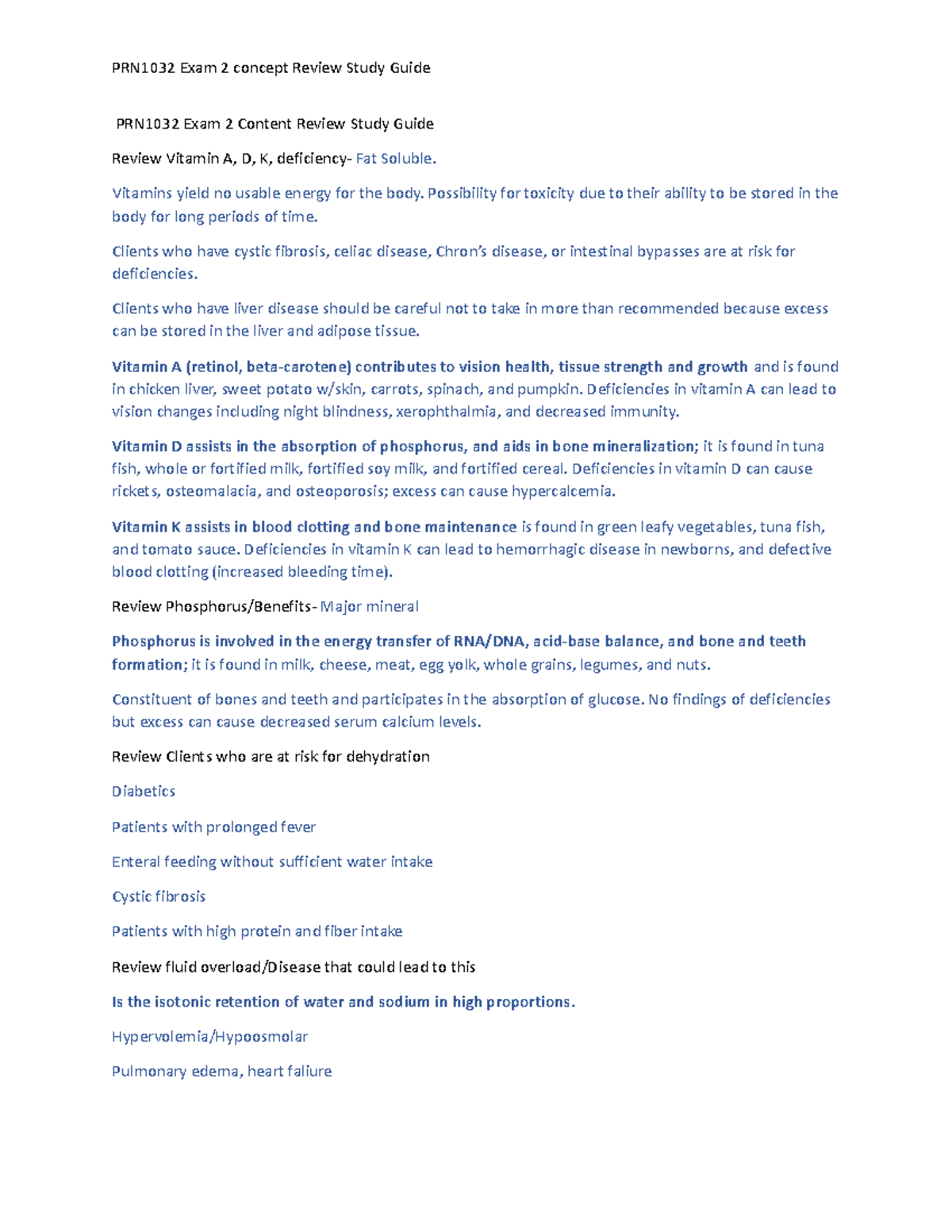 Client Centered Care 1 Exam 2 review - PRN1032 Exam 2 Content Review ...