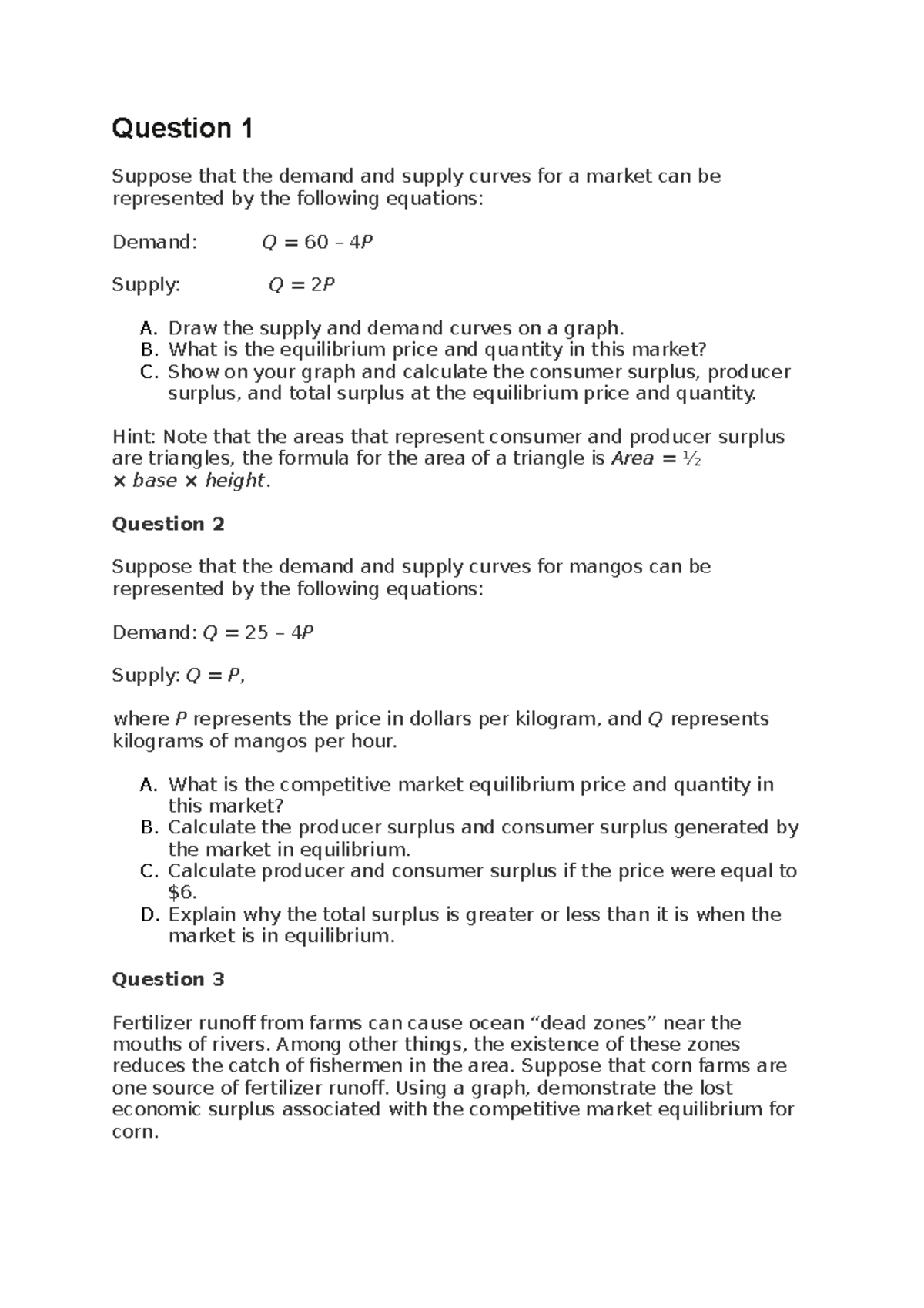 COMM1100 Weekly Quiz W3 Question 1 Suppose That The Demand And Supply