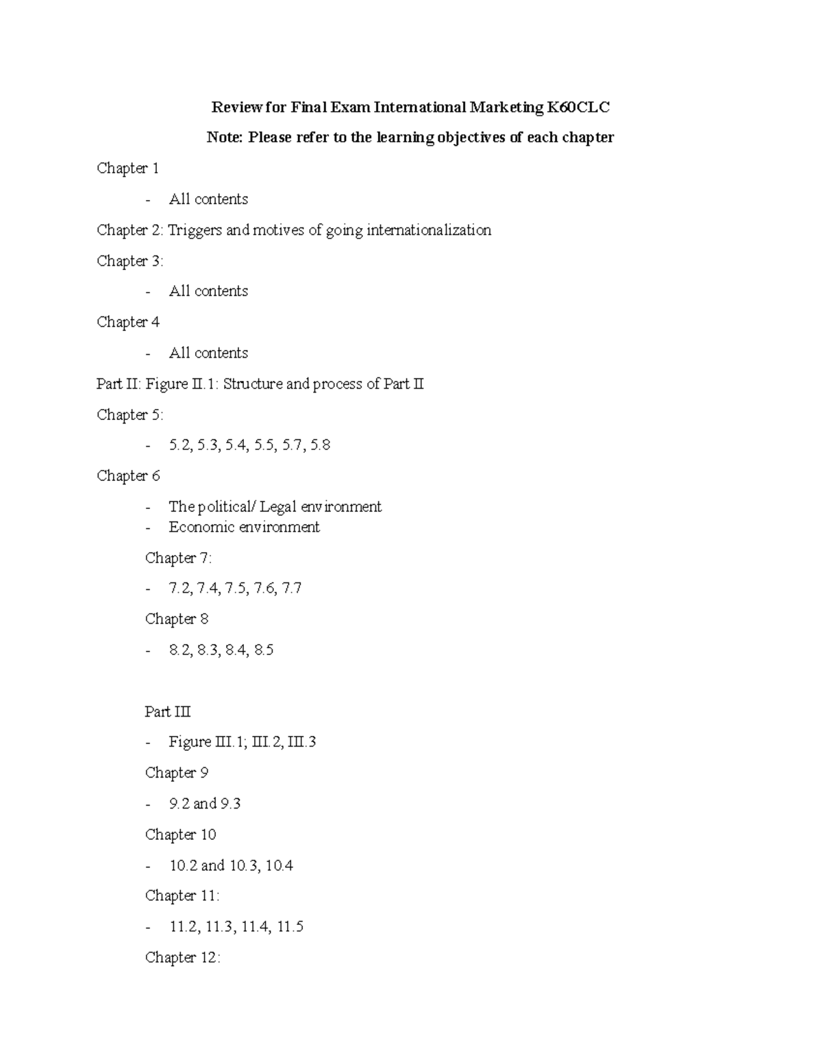 Review for Final Exam International Marketing K60CLC - Review for Final ...