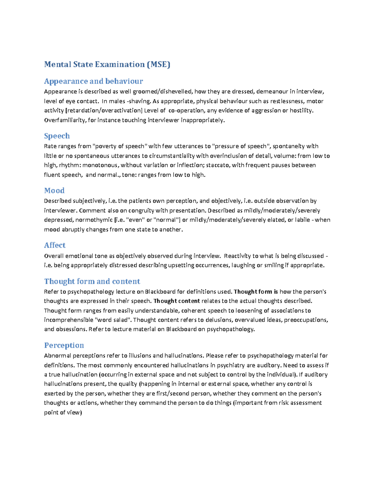 Mentalstateexamination Mental State Examination (MSE) Appearance and