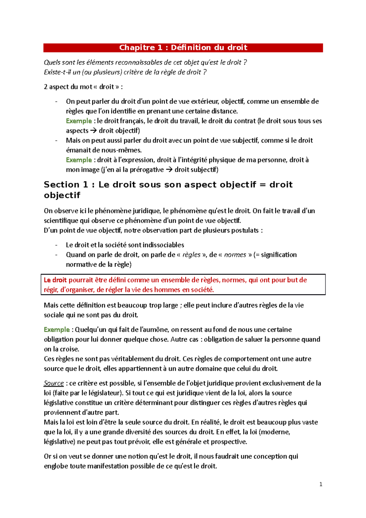 Chapitre 1 - Définition du droit - Chapitre 1 : Définition du droit ...