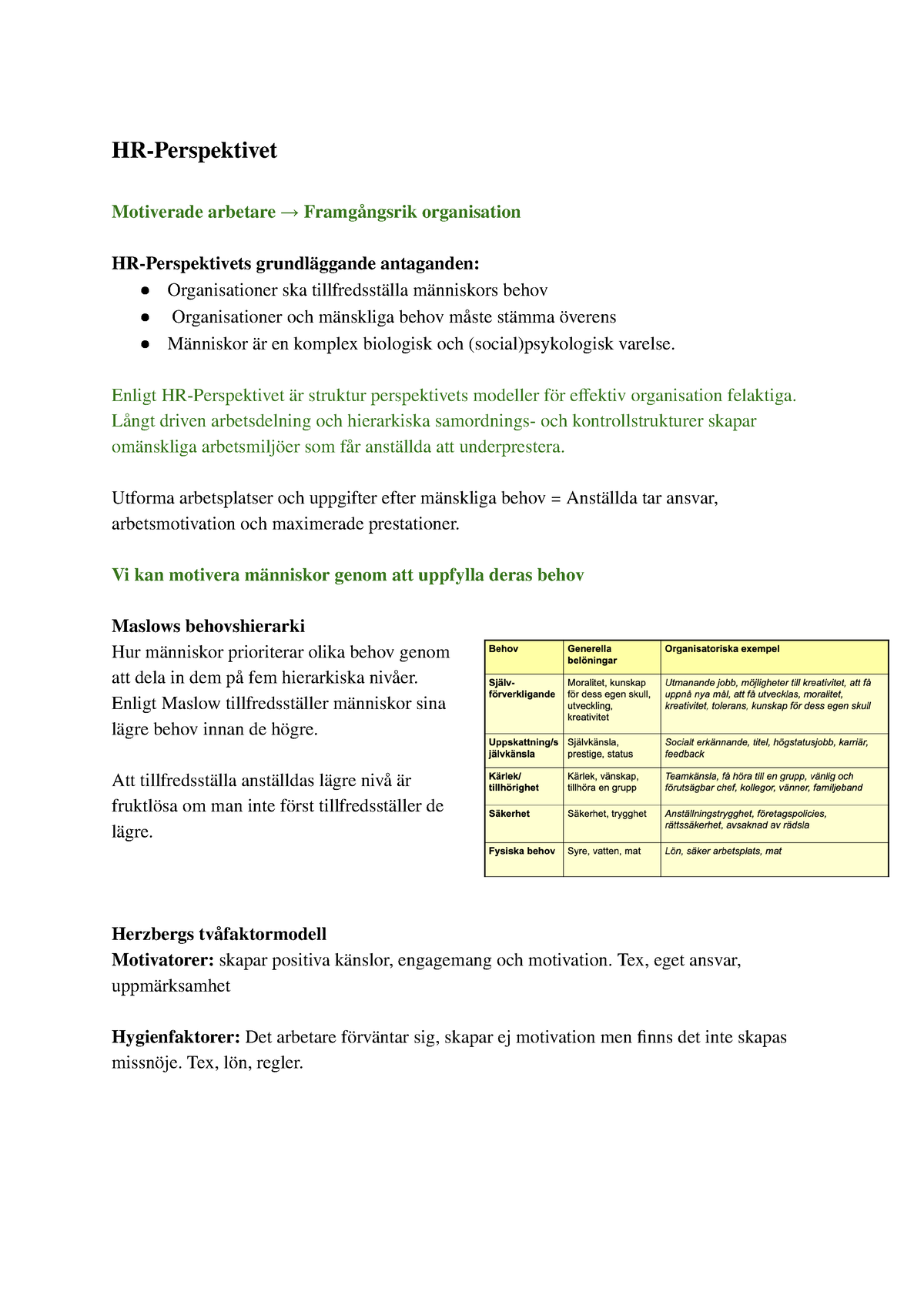 HR-Perspektivet - Sammanfattning Management : Organisations- Och ...