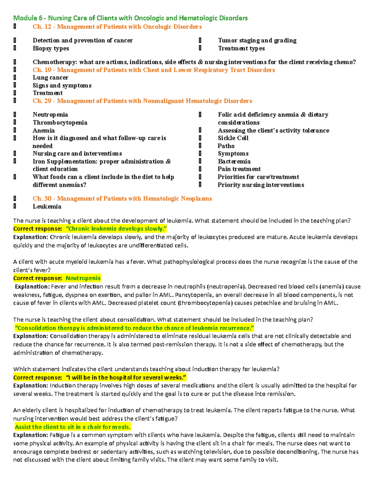 408 Exam 3 Practice Questions (thru Shock) Module 6 Nursing Care of