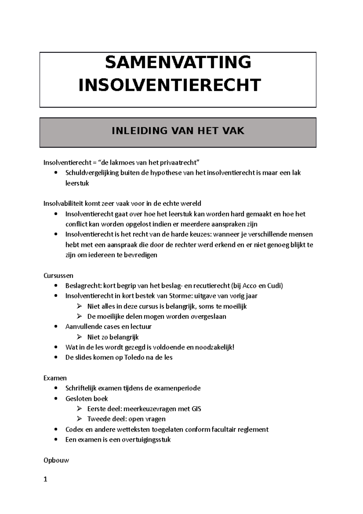 Samenvatting Insolventierecht - SAMENVATTING INSOLVENTIERECHT INLEIDING ...