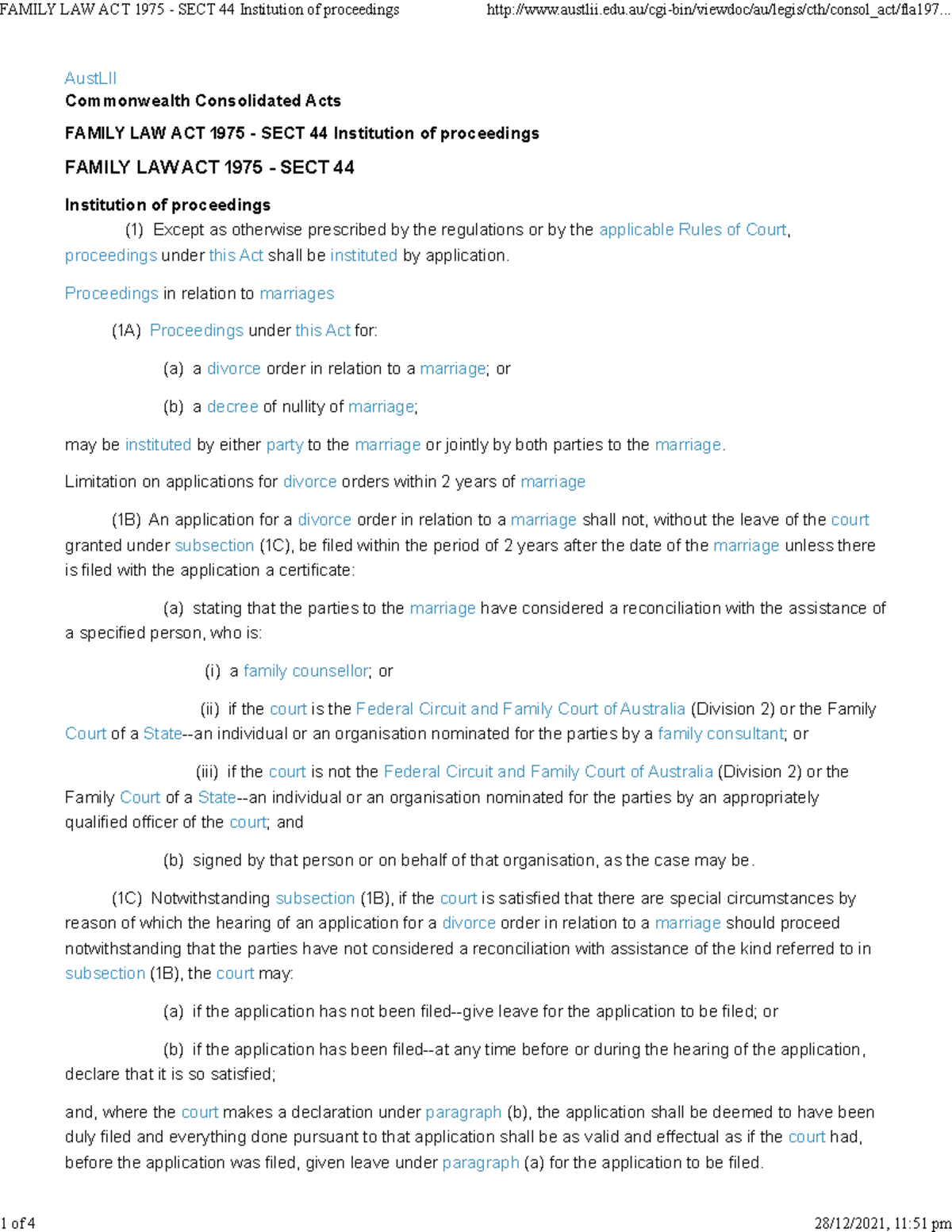 Family LAW ACT 1975 SECT 44 Institution Of Proceedings AustLII   Thumb 1200 1553 