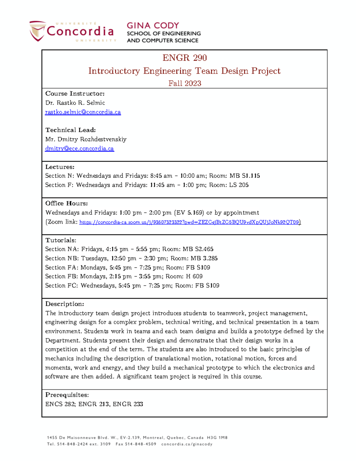 Engr 290 Course Outline 2023 Engr 290 Introductory Engineering Team Design Project Fall 202 Engr 290 Course Outline 2023 Engr 290 Introductory Engineering Team Design Project Fall 202