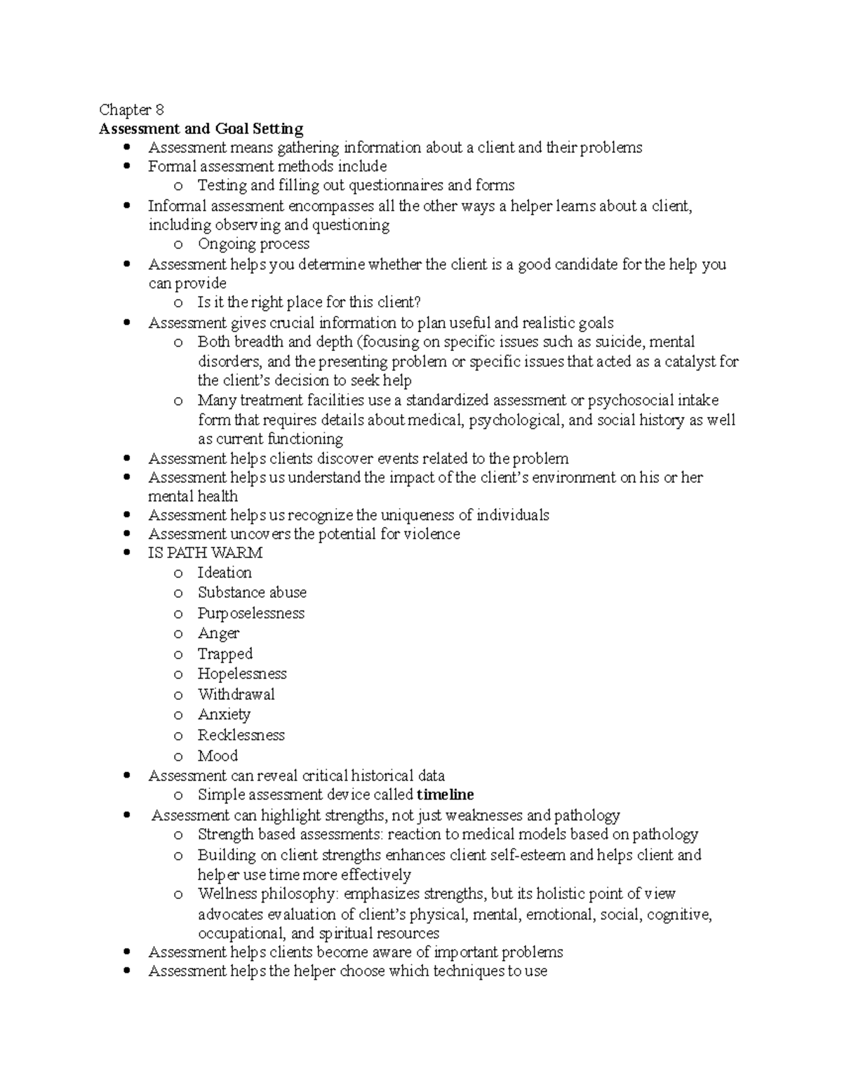 Skills and Technique Chapter 8 - Chapter 8 Assessment and Goal Setting ...