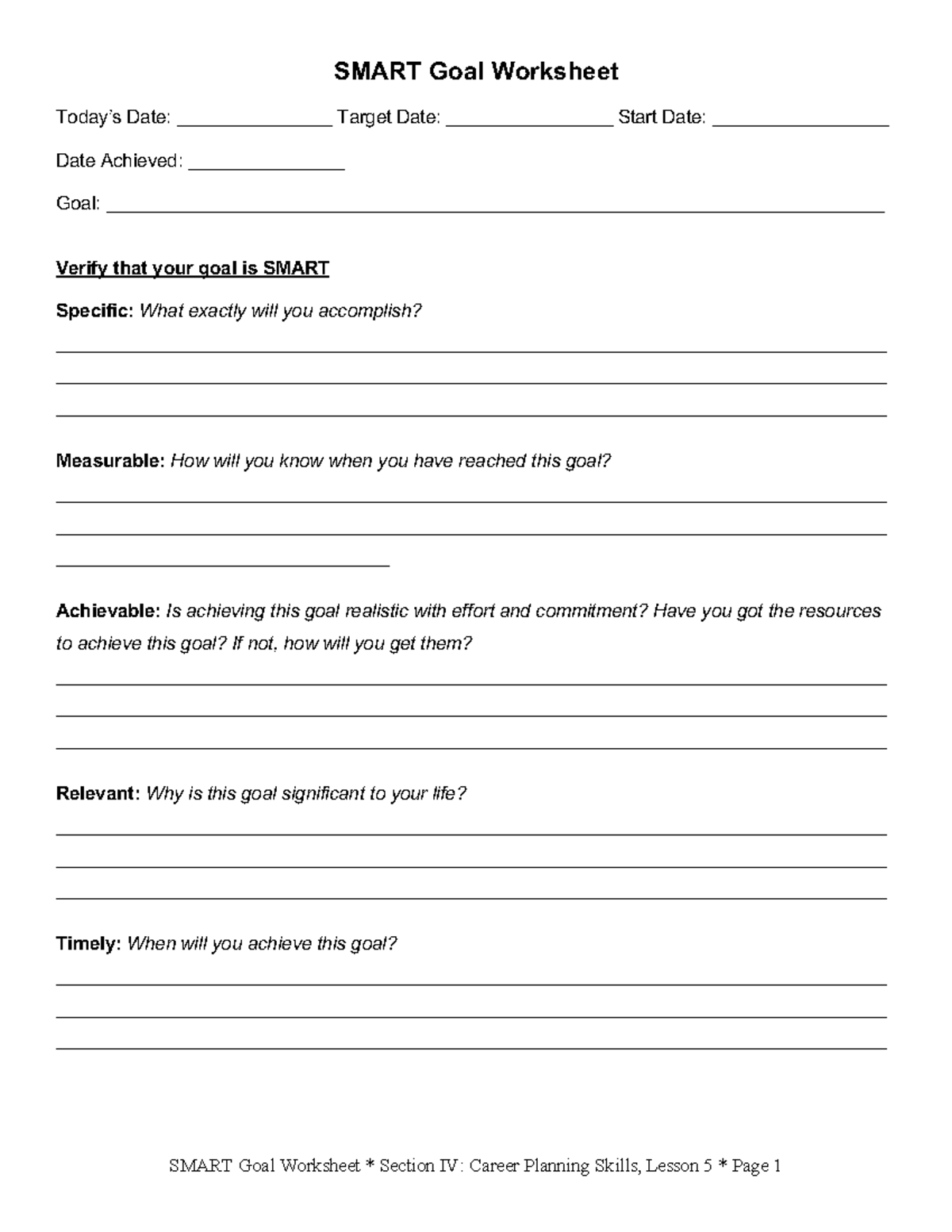 W1230F Creating Enthusiasm 8 Smart goals - SMART Goal Worksheet ...