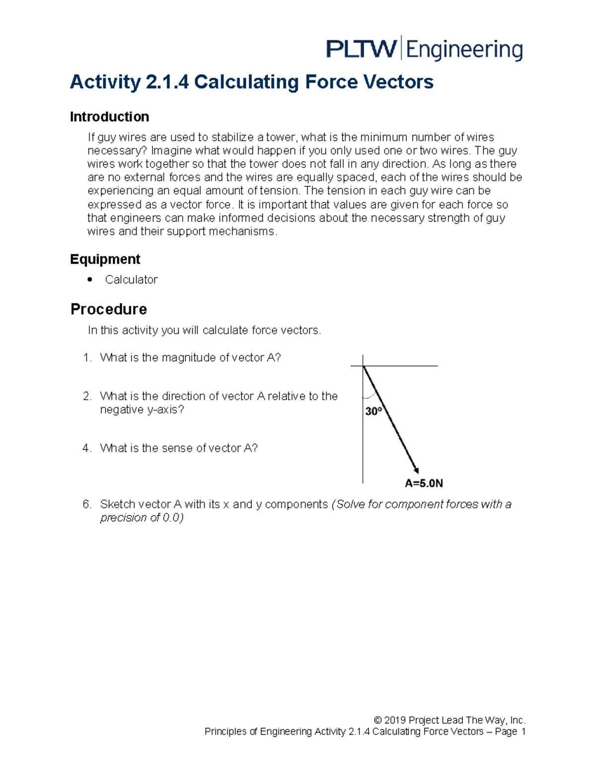 2.1.4.A Calculating Force Vectors - Activity 2.1 Calculating Force