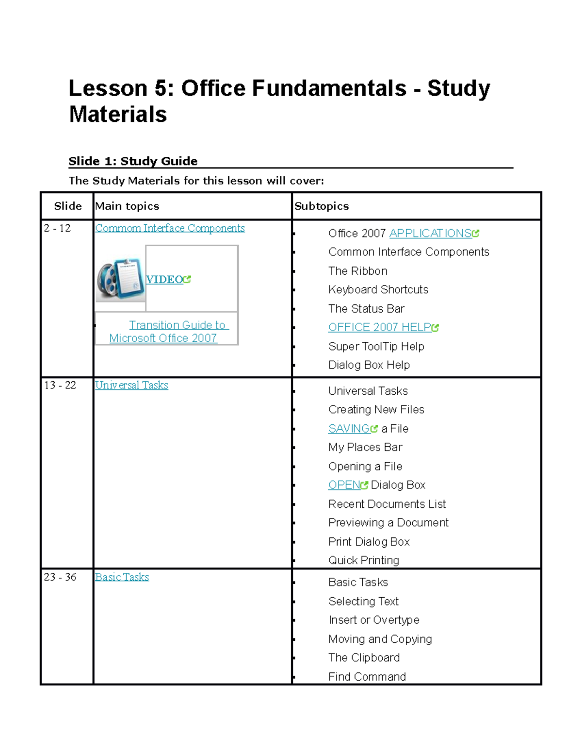 Inte 290 Lesson 5 - Lesson 5: Office Fundamentals - Study Materials ...
