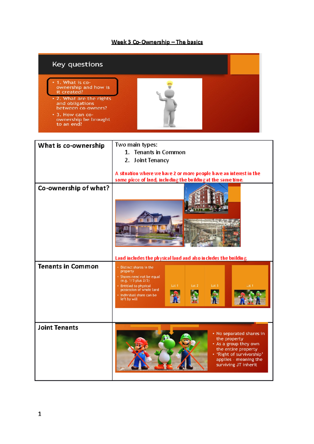 Week 3 Co - week 3 lecture notes - Week 3 Co-Ownership – The basics ...