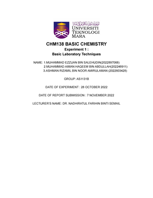 Lab Report Chm 138 (experiment 4) - CHM138 BASIC CHEMISTRY Experiment 4 ...