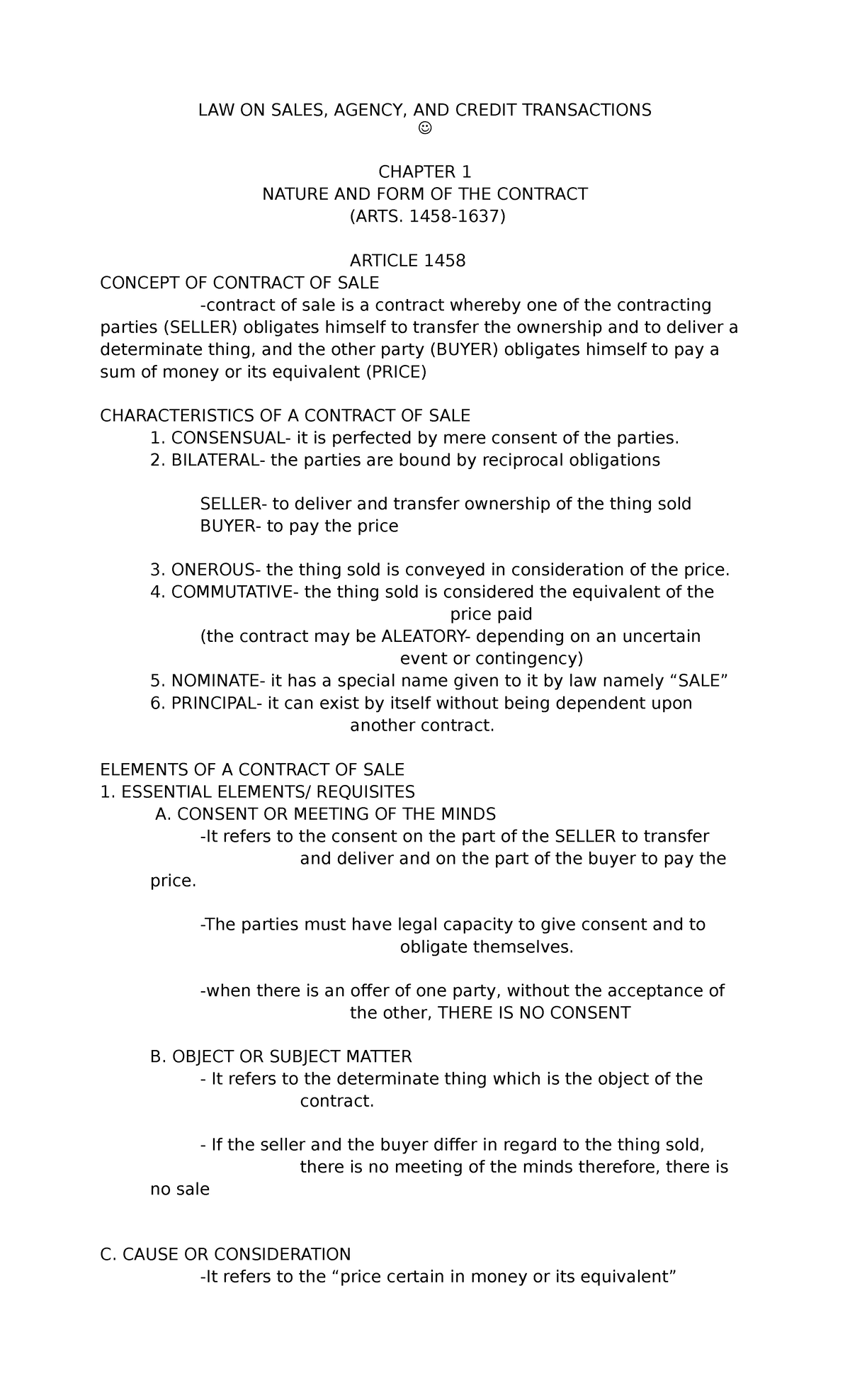 LAW ON Sales - LAW - LAW ON SALES, AGENCY, AND CREDIT TRANSACTIONS ...