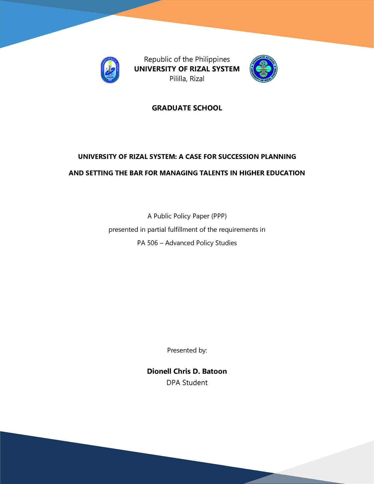 University of Rizal System A Case for Succession Planning and Setting ...