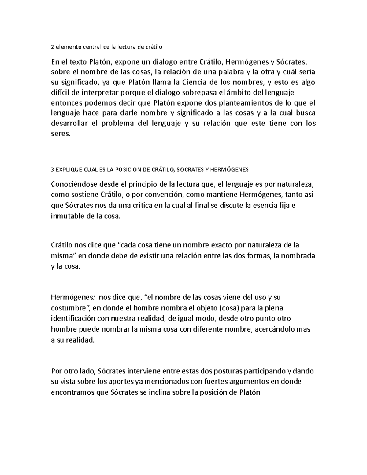 Crátilo - RESUMEN DE CRATILO - 2 elemento central de la lectura de ...