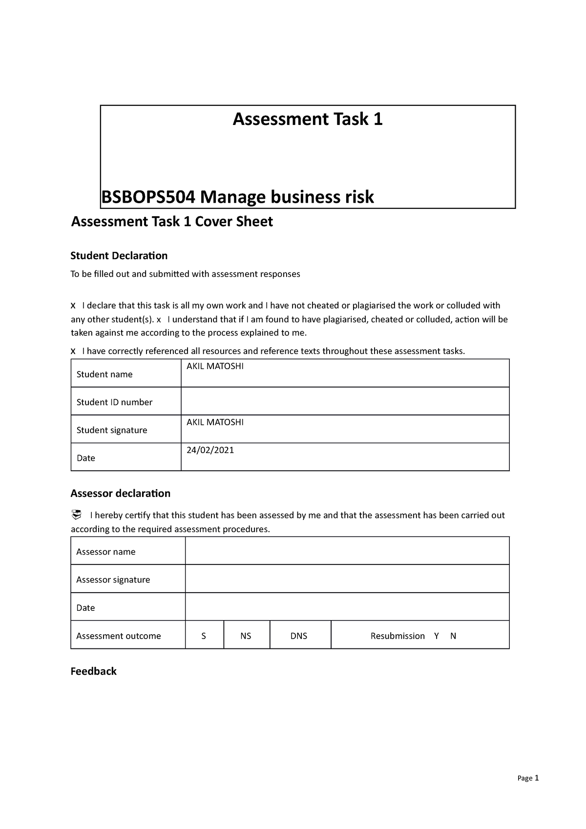 Bsbops 504 Task 1 - Lecture Notes - Assessment Task 1 BSBOPS504 Manage ...