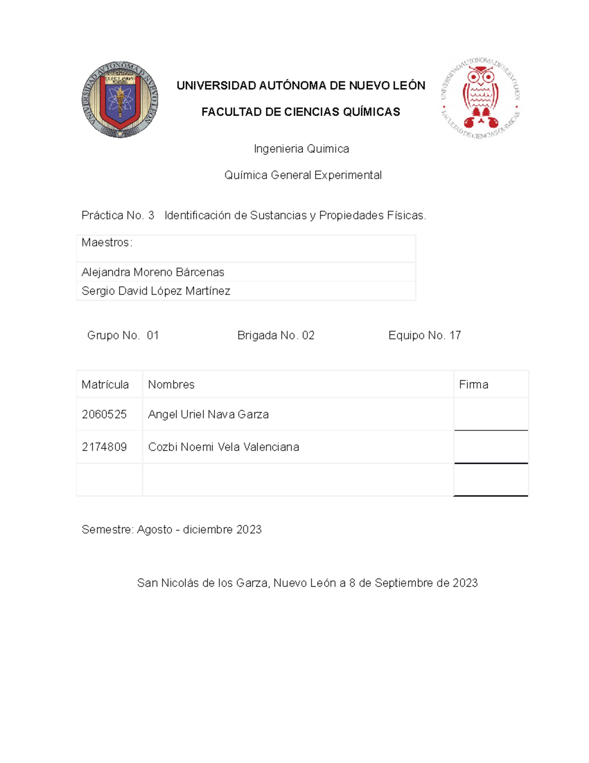 Reporte quimica general 3 - UNIVERSIDAD AUTÓNOMA DE NUEVO LEÓN FACULTAD ...