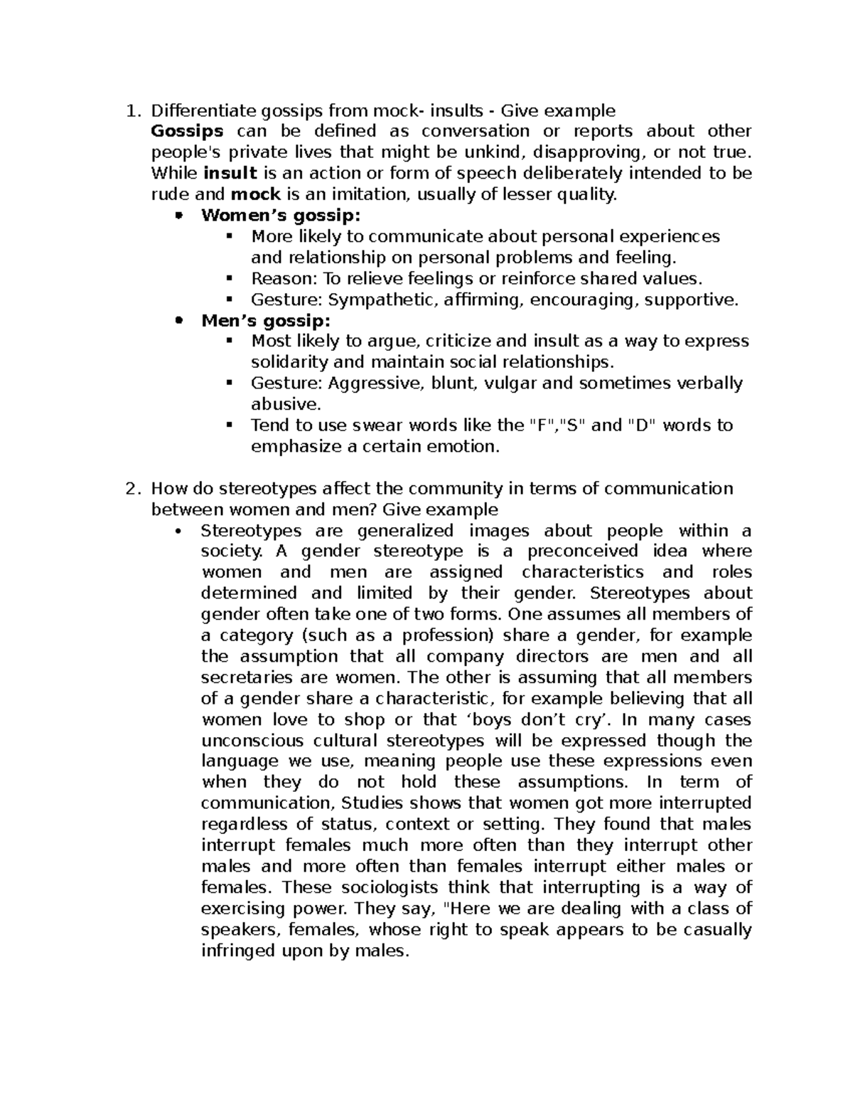 ENG2 OAA - Gender AND Streotypes - Differentiate gossips from mock ...