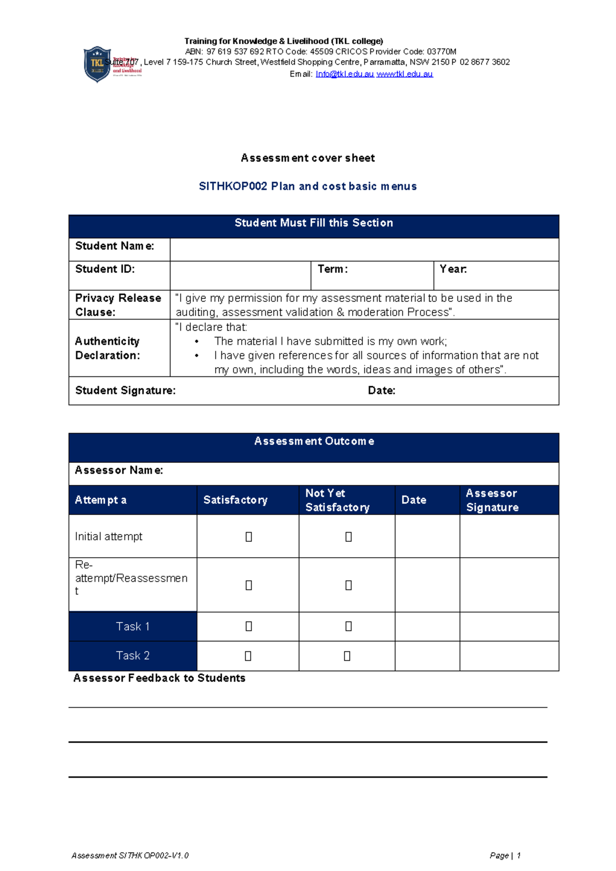 Sithkop 002 Plan And Cost Basic Menus Assessment V 1 - ABN: 97 619 537 ...