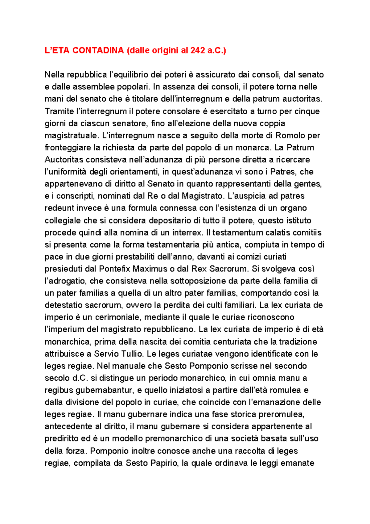 L’ETA Contadina - L’ETA CONTADINA (dalle origini al 242 a.) Nella
