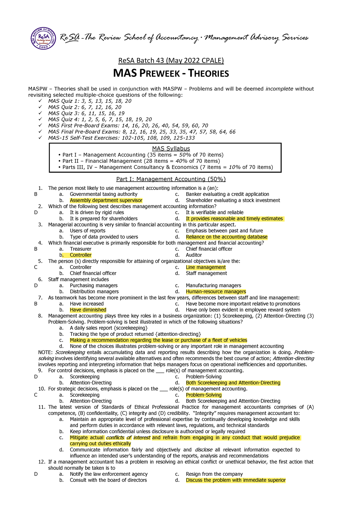 MAS Heories- PreWeek - ReSA -The Review School Of Accountancy ...