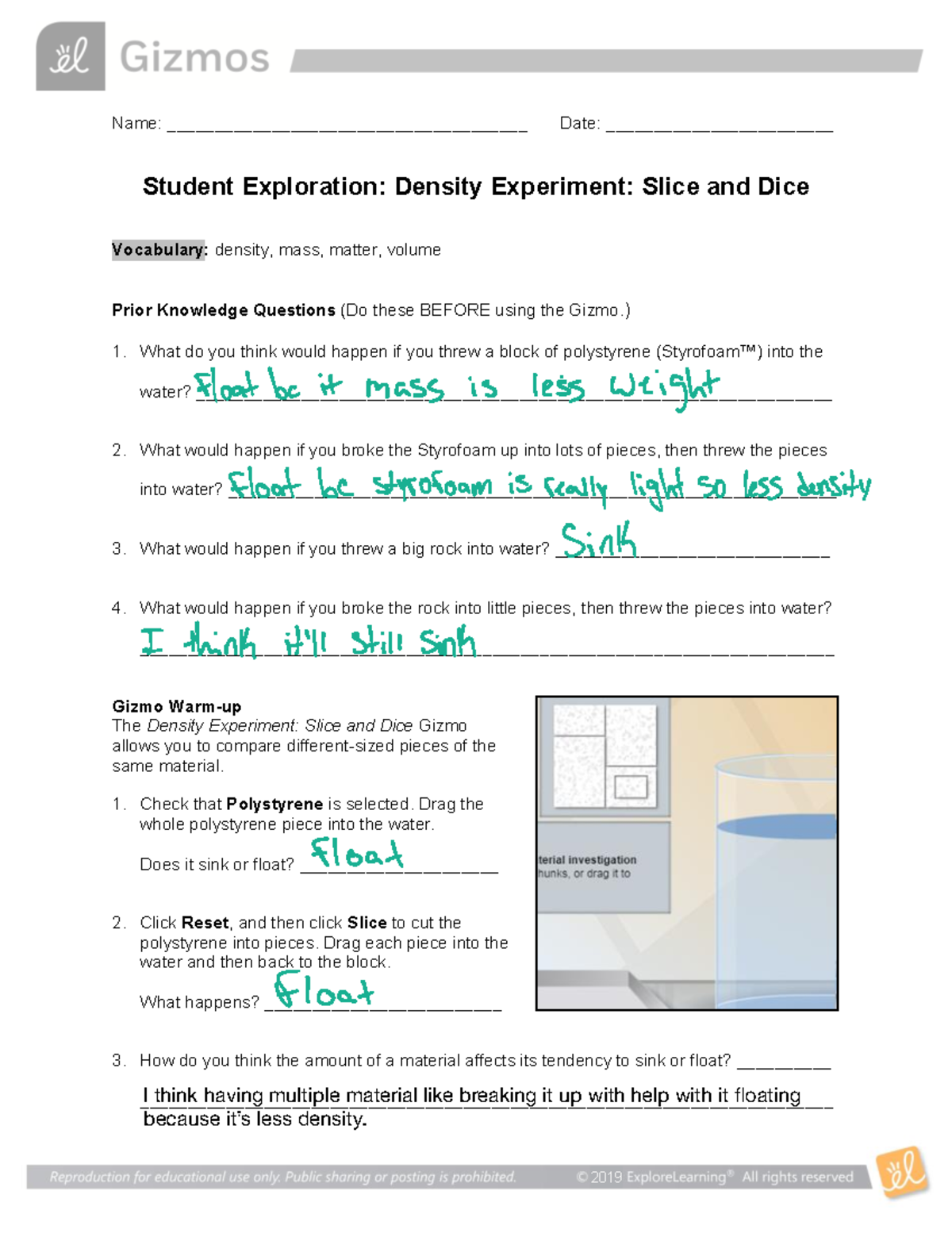 Density Experiment notes - 2019 Name ...