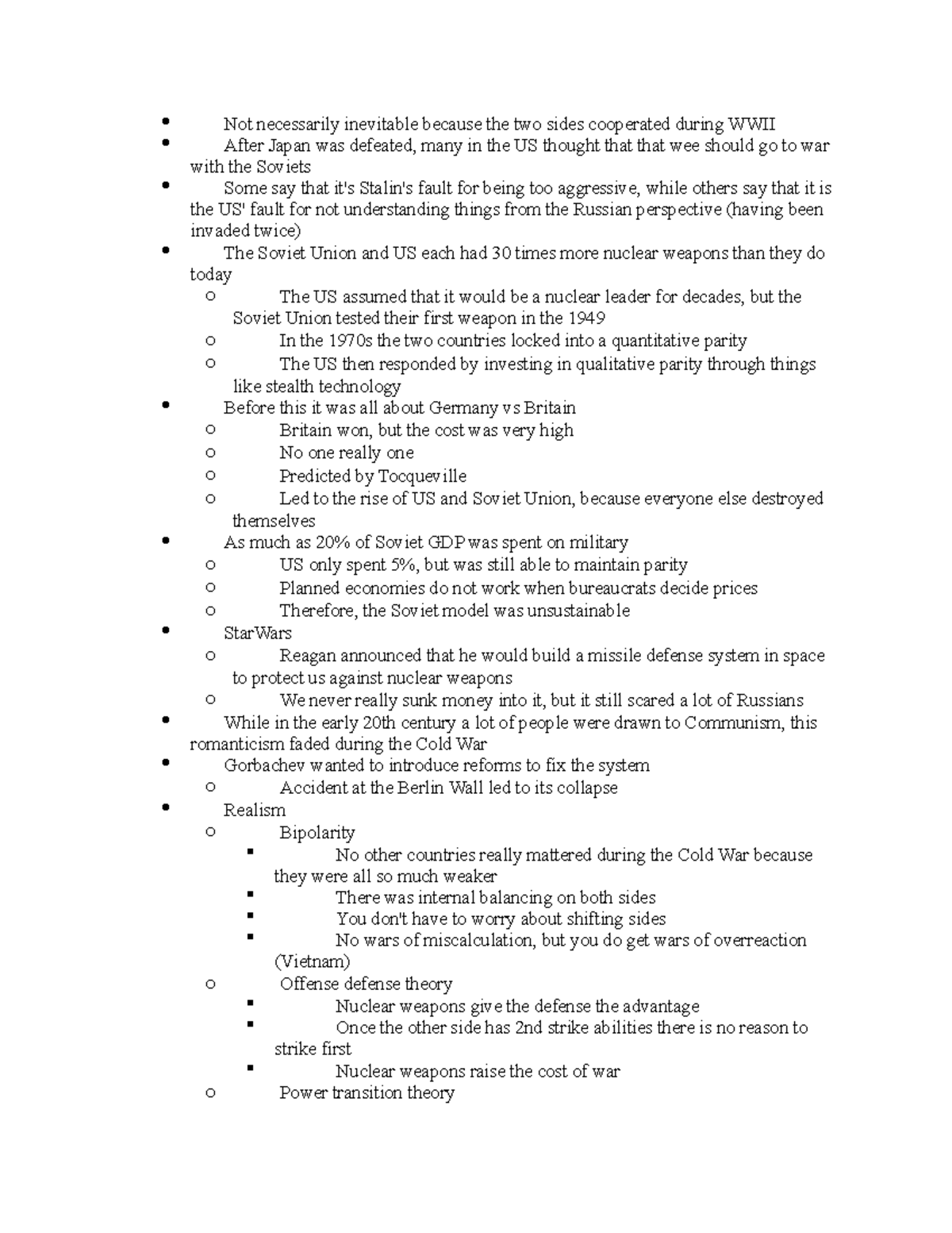 7 - Cold War - Lecture notes 7 - Not necessarily inevitable because the ...