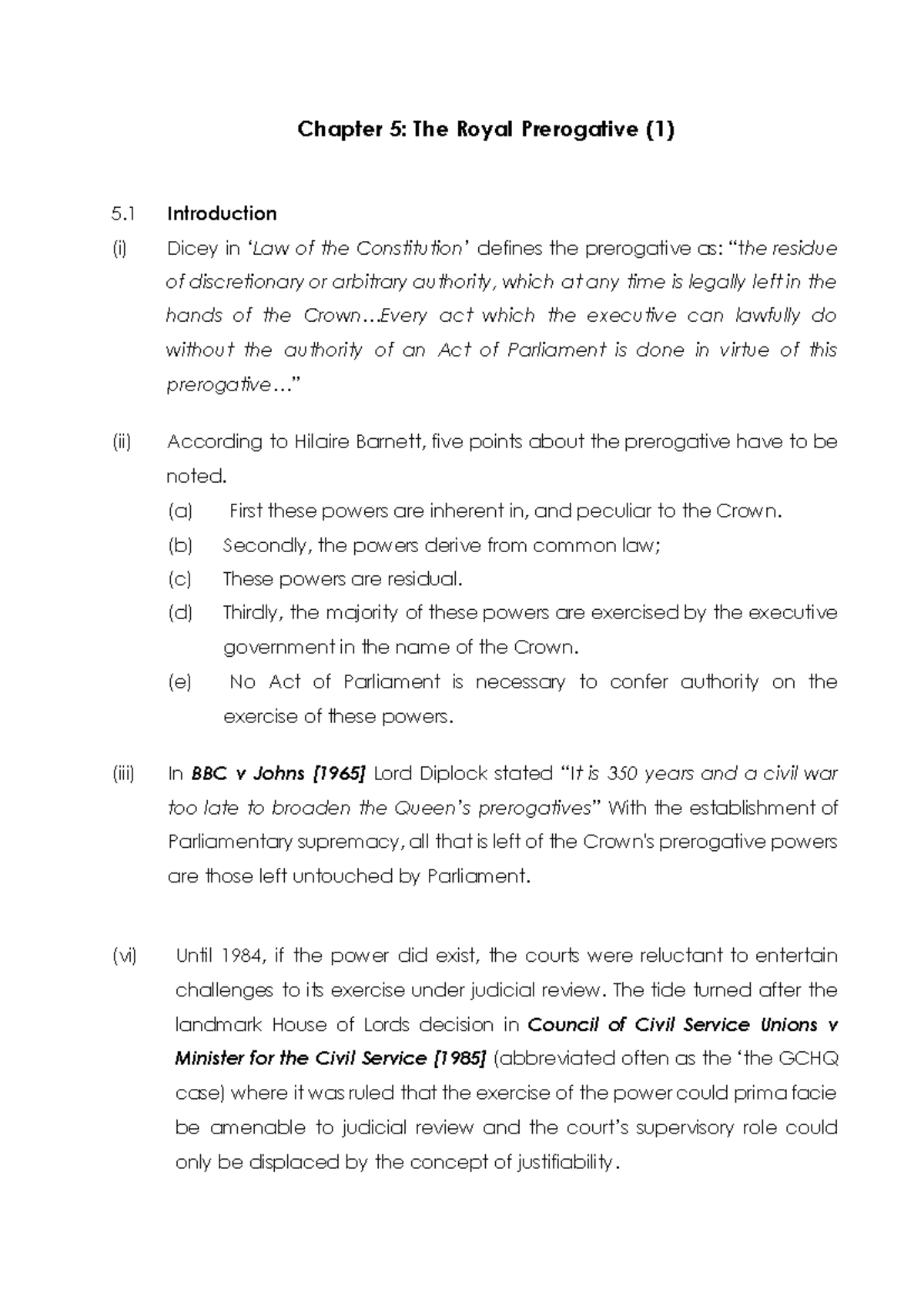 Chapter 5 Royal Prerogative - Chapter 5: The Royal Prerogative (1) 5 ...