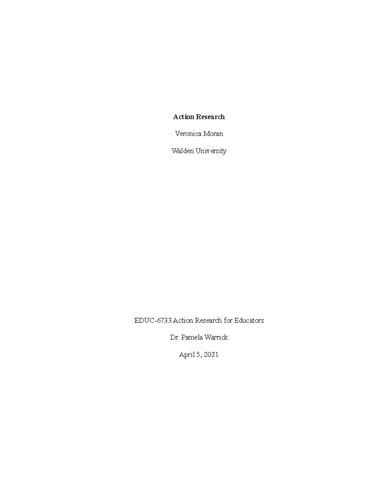 Md3.plans Of Action Research - Action Research Veronica Moran Walden 