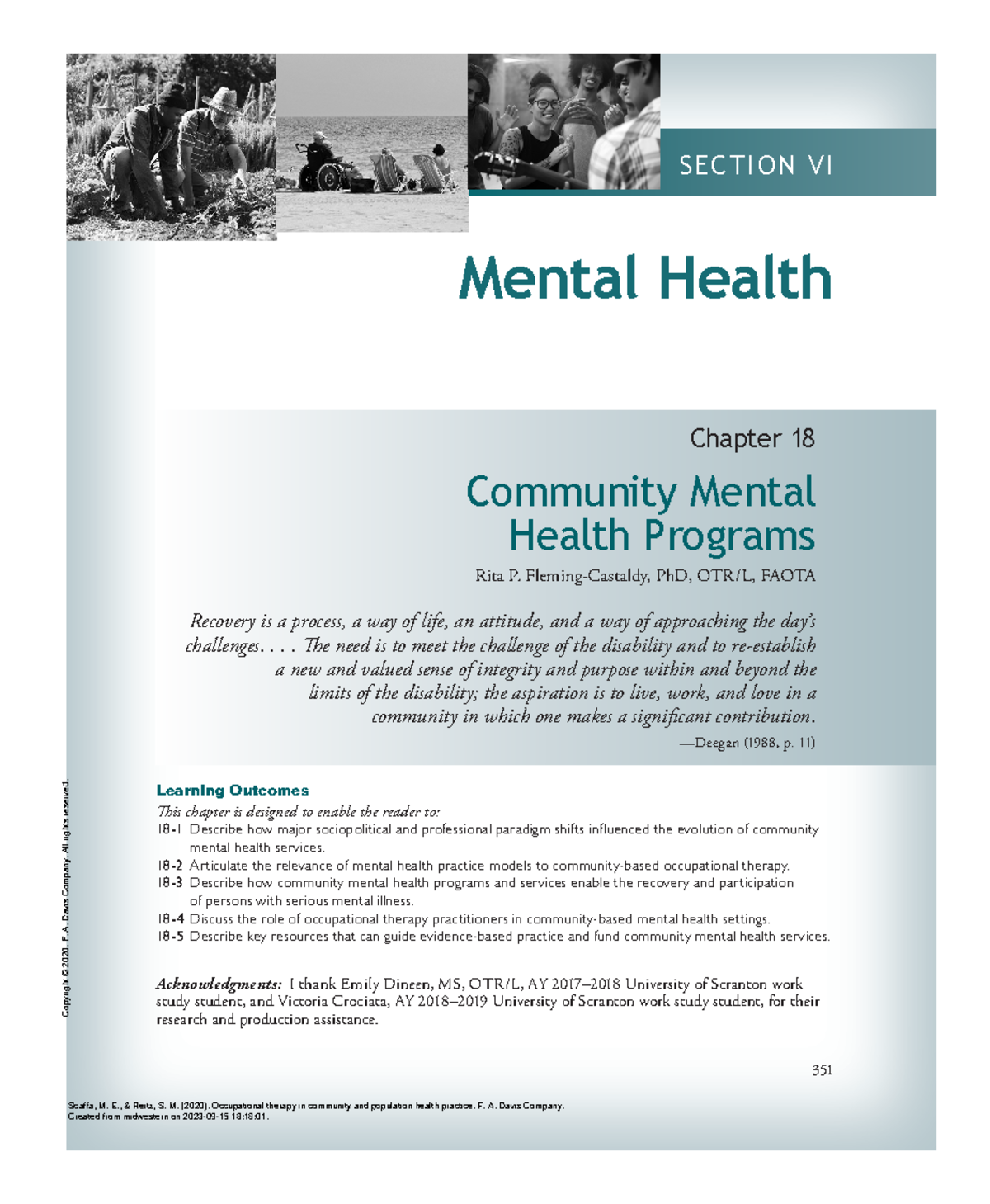 Chapter 18 Comm Mh - Book - 351 SECTION VI Mental Health Chapter 18 ...