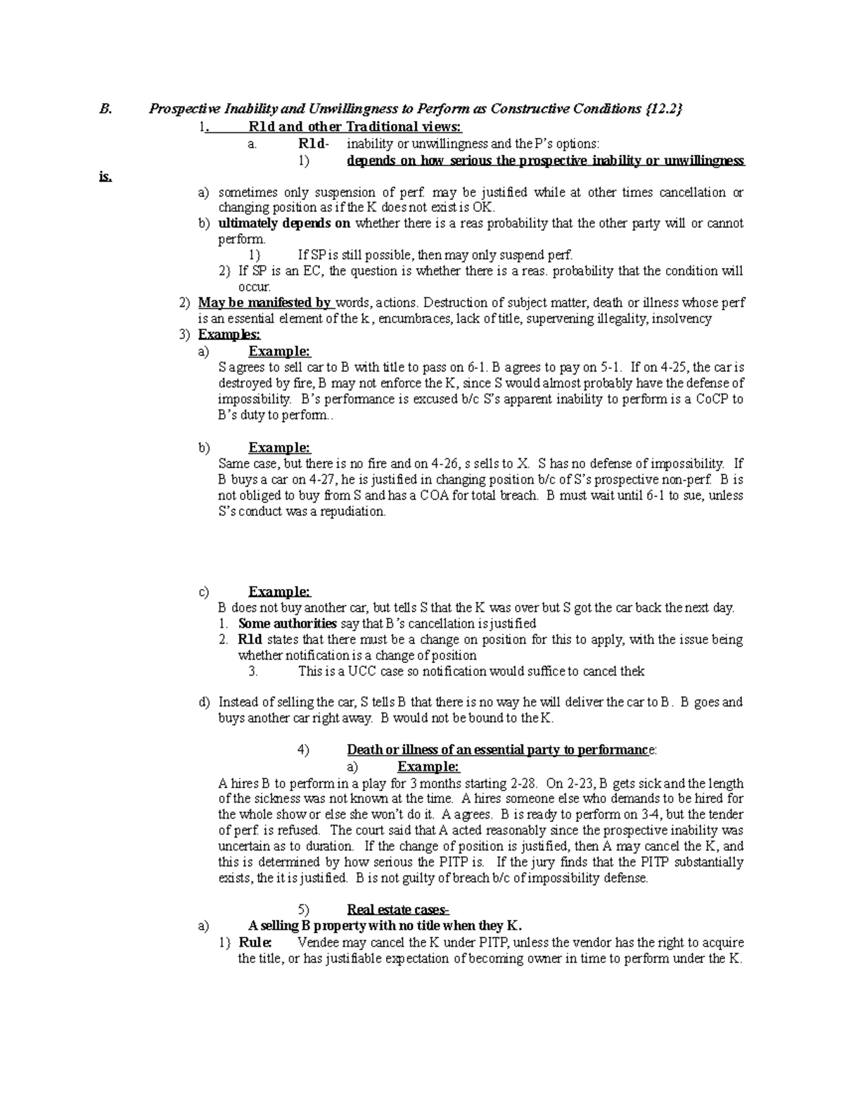 Contracts Law Outline - 2 - B. Prospective Inability and Unwillingness ...