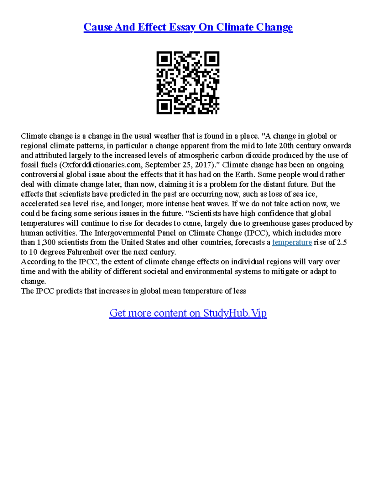 An Essay On Climate Change - Cause And Effect Essay On Climate Change ...