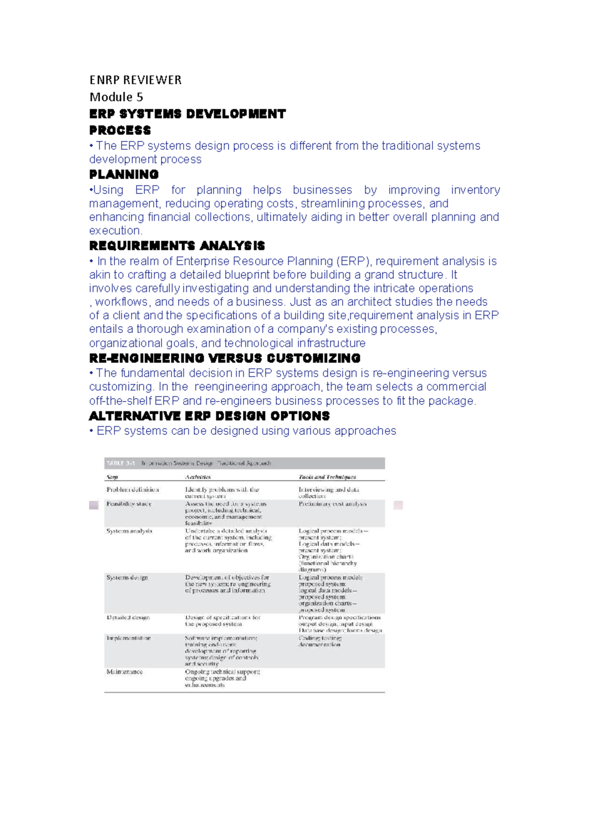 ENRP- Reviewer - ENRP REVIEWER Module 5 ERP SYSTEMS DEVELOPMENT PROCESS ...