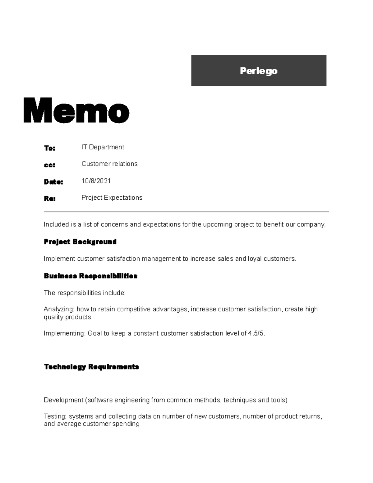 Week 6 project build MIS 320 - Perlego Memo To: IT Department cc ...