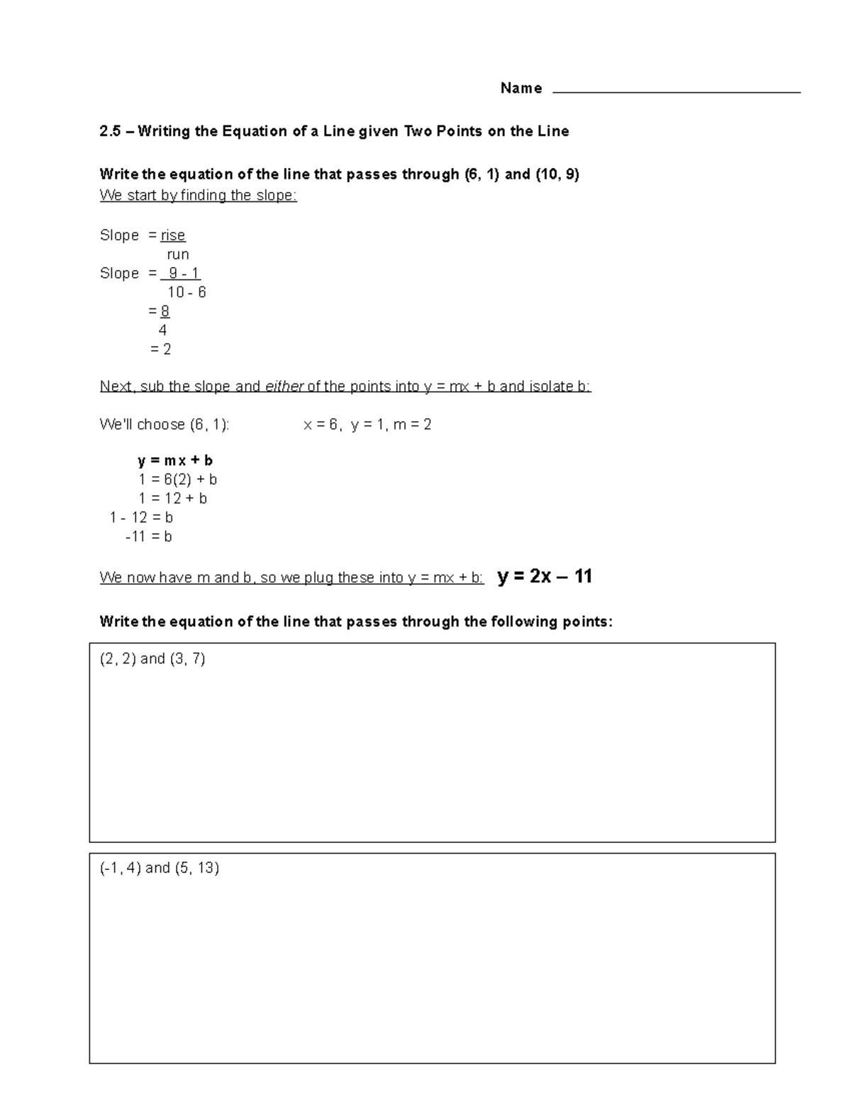 2-5-determine-the-equation-of-a-line-from-two-points-ws-name-2