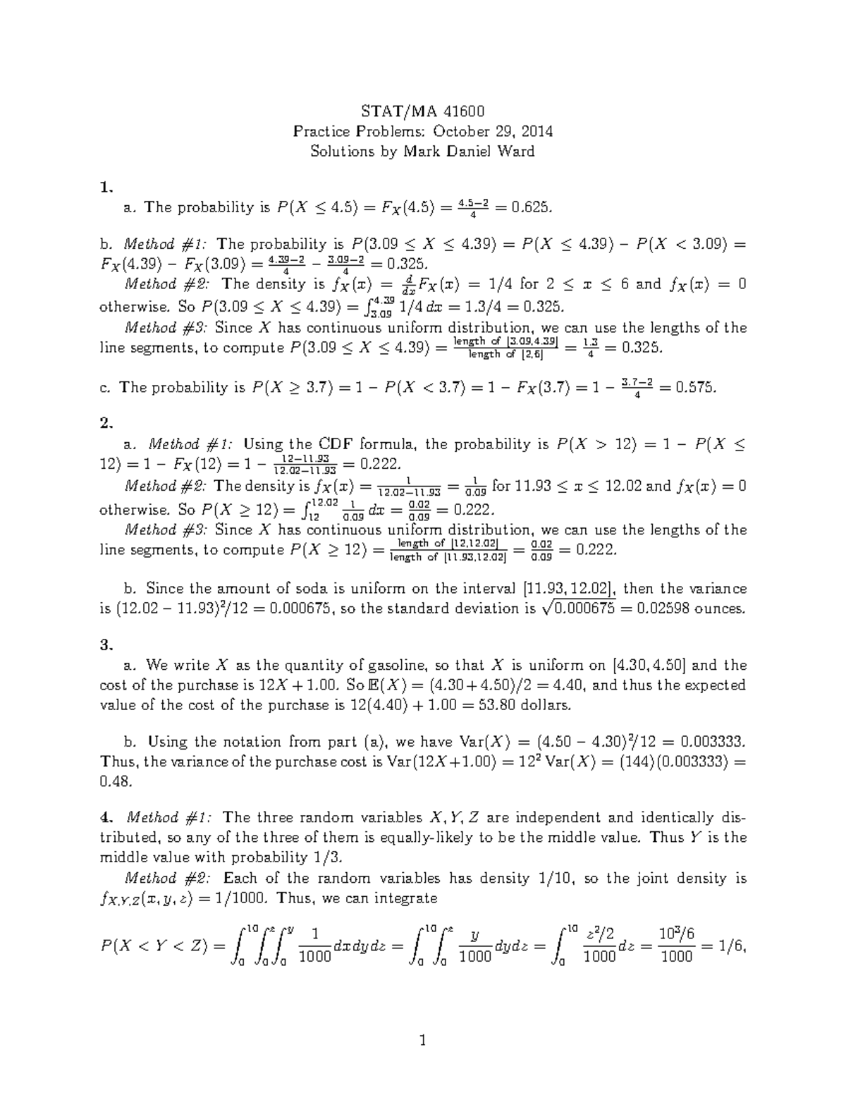 Practice problem Continuous Uniform solution 41600 Practice Problems