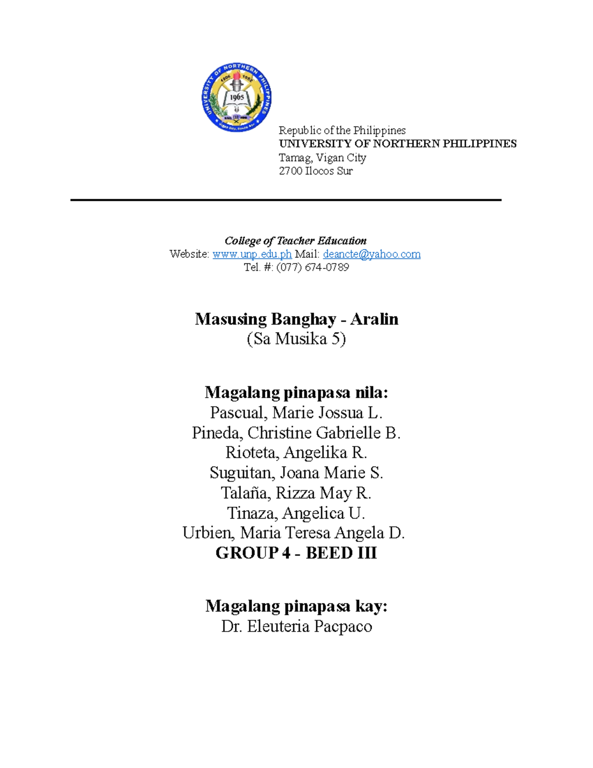 Music LP Final - None - Republic of the Philippines UNIVERSITY OF ...