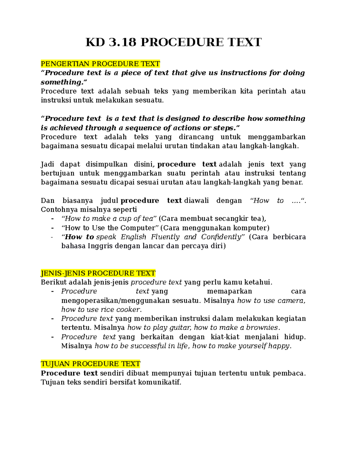 Materi KD 3 18 Procedure TEXT KD 3 PROCEDURE TEXT PENGERTIAN 