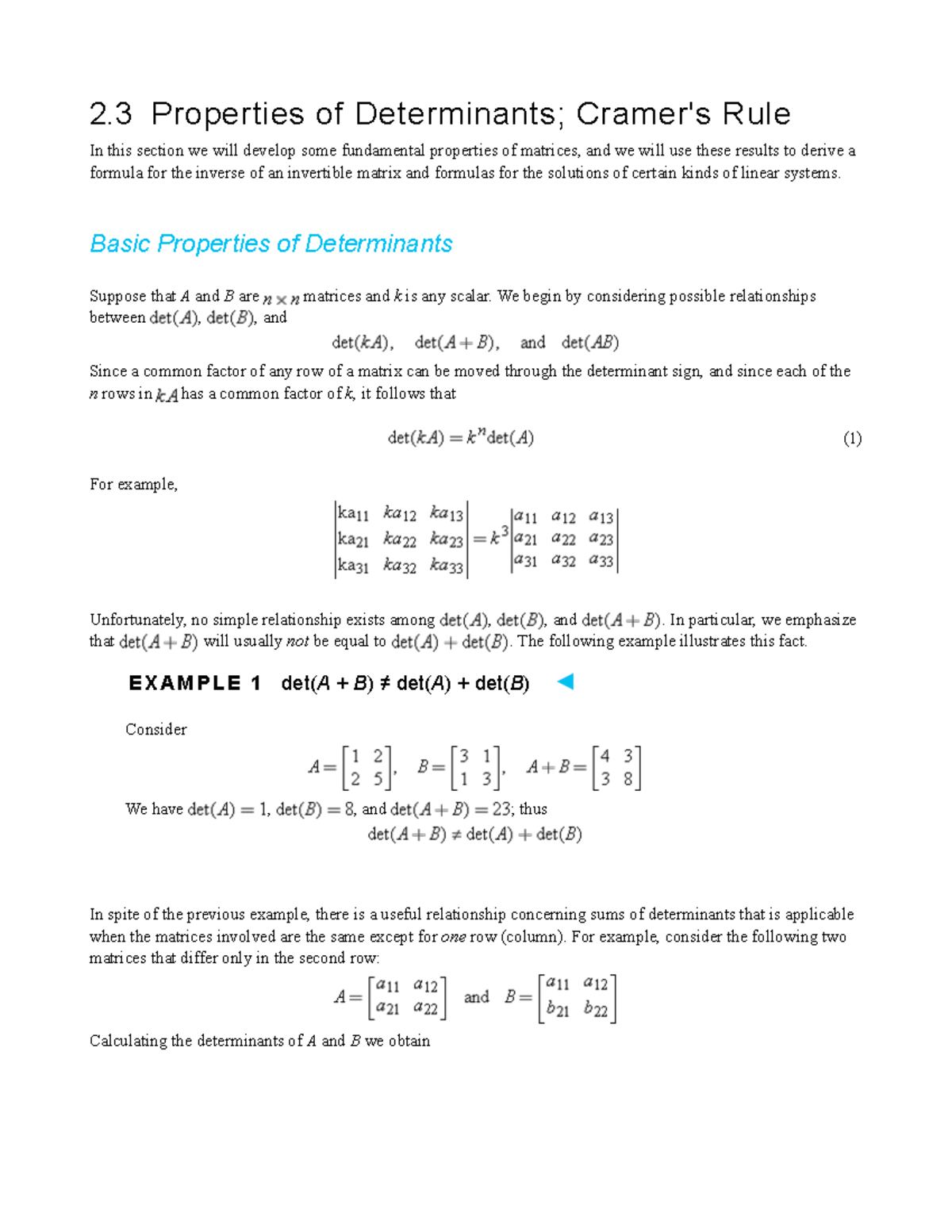 Properties Of Determinants Cramers Rule Basic Properties Of Determinants Suppose That A And 2388