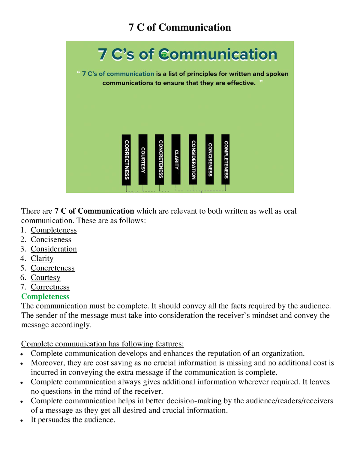 7 C of Communication - B.com - Studocu