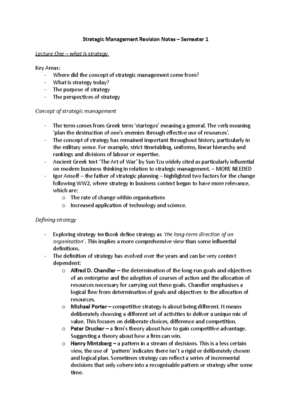 Strategic Management Revision Notes - The verb meaning the destruction ...