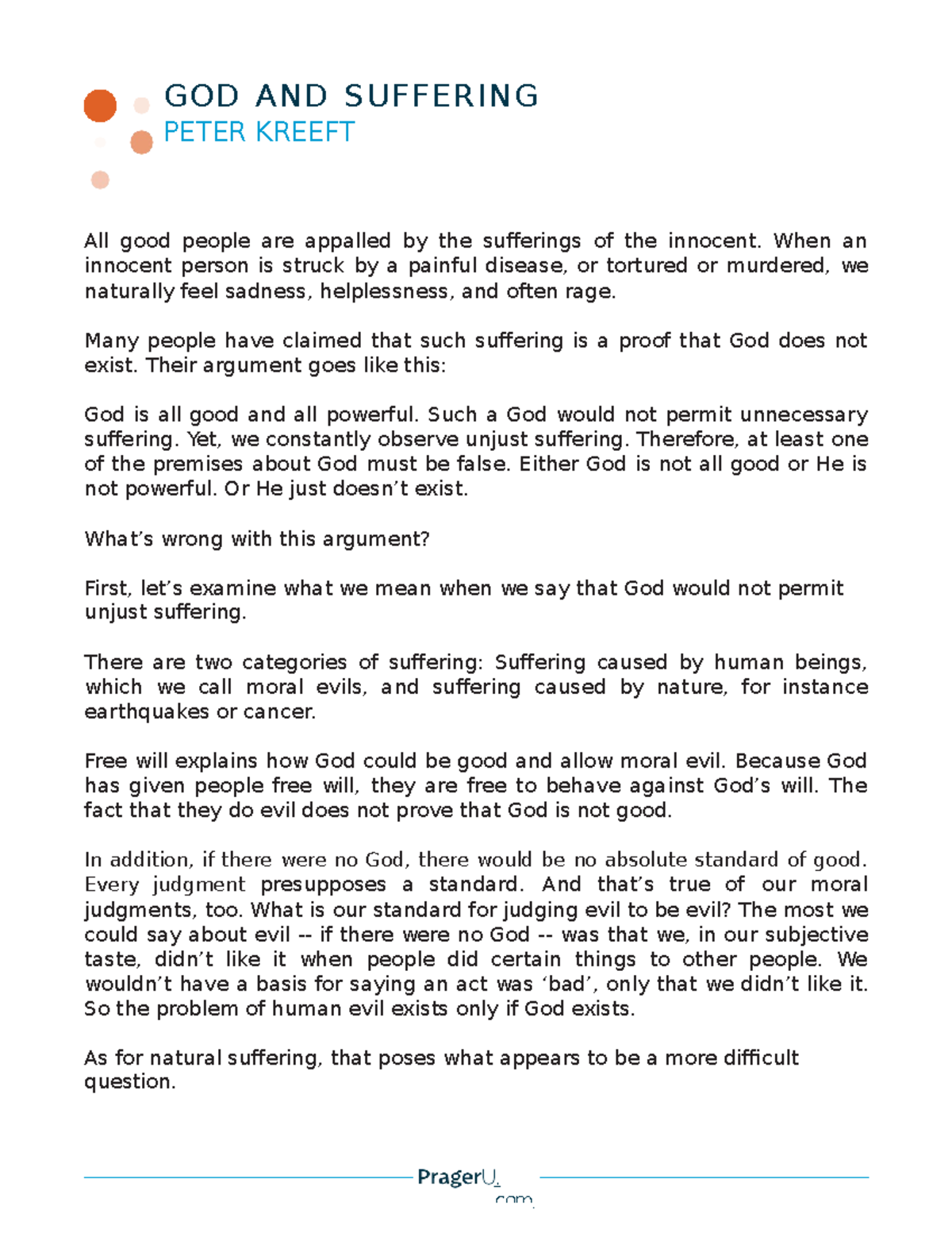 Transcript for video on God and suffering by Kreet - . com GOD AND ...