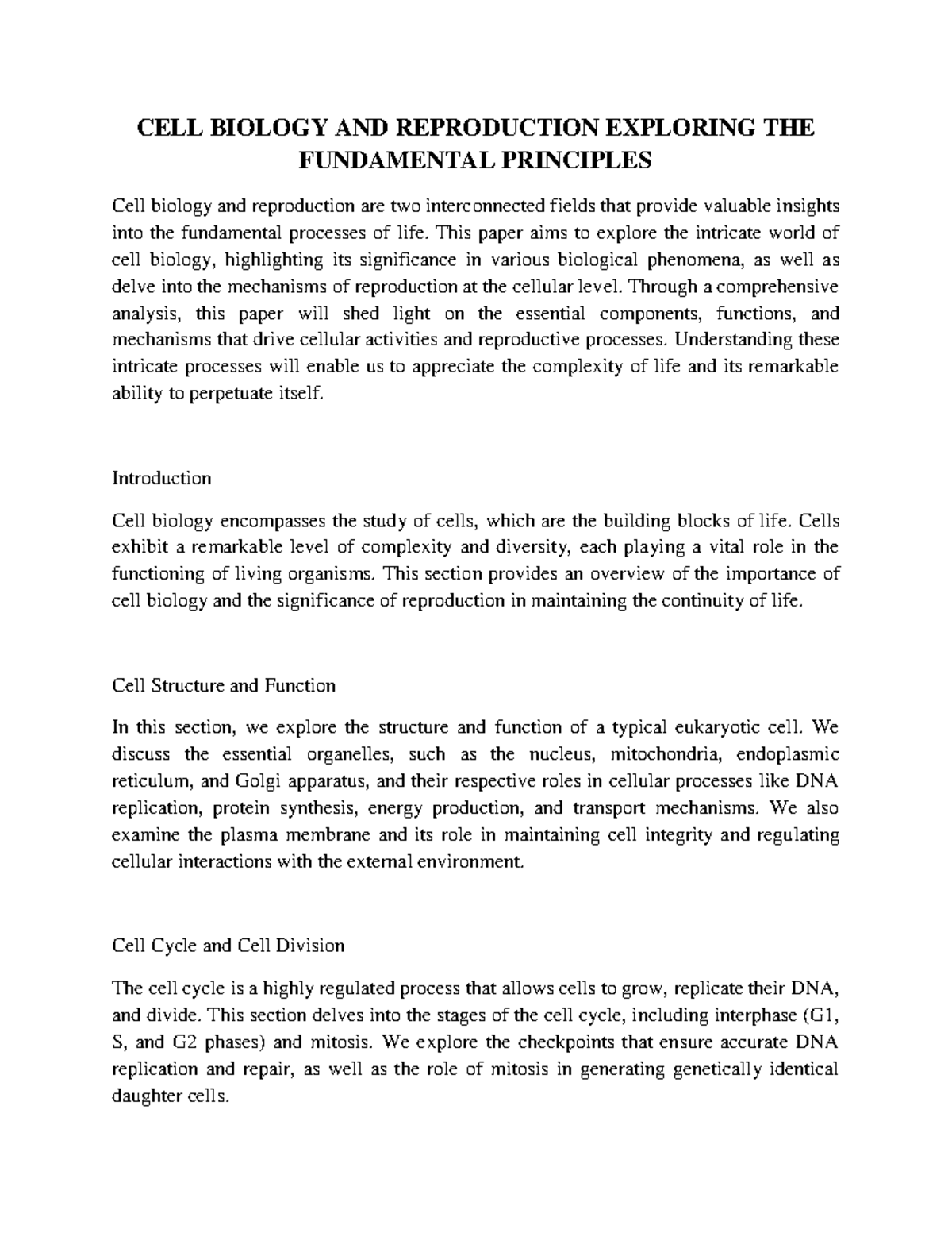 CELL Biology AND Reproduction Exploring THE Fundamental Principles ...