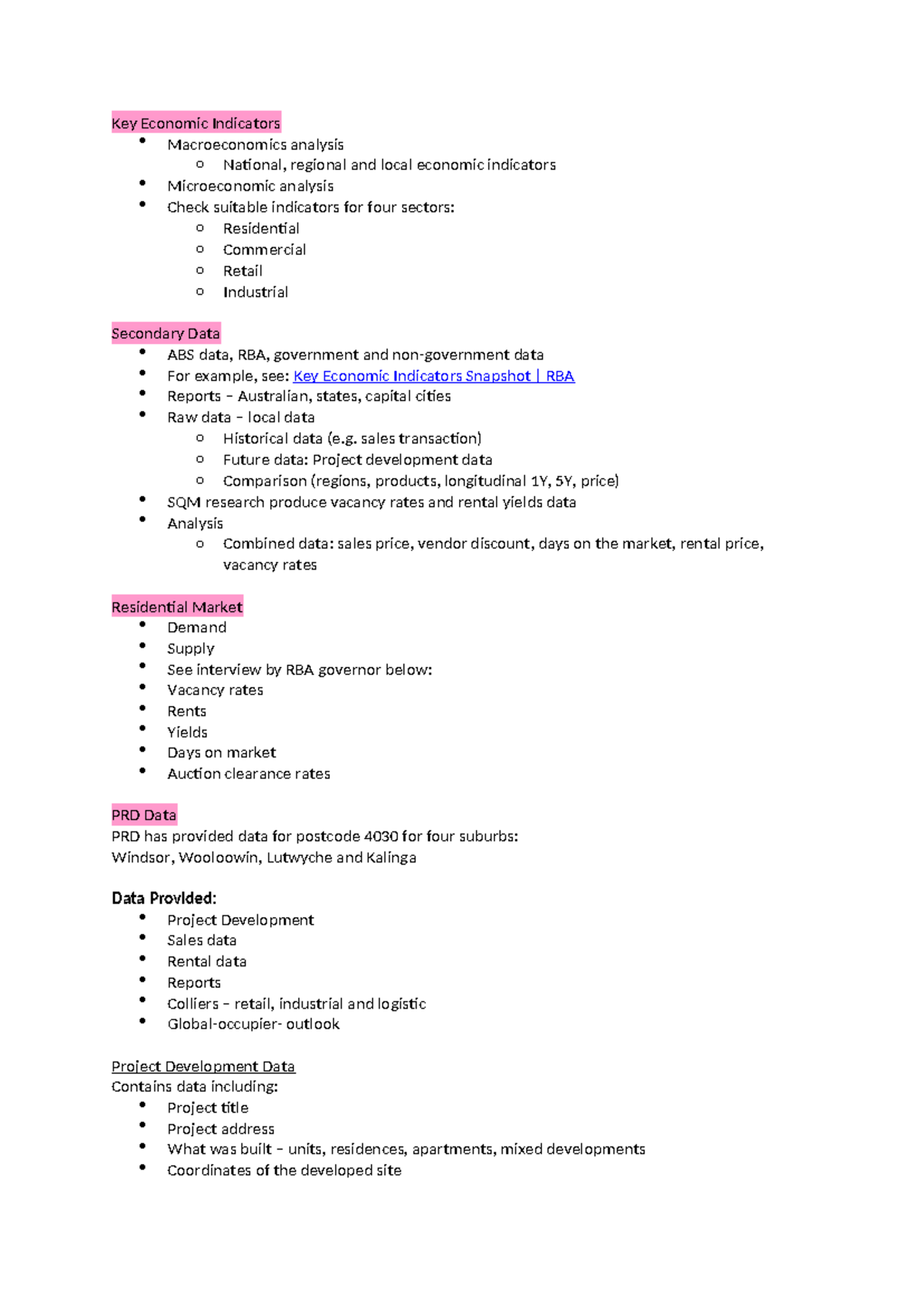 Lecture Notes - Key Economic Indicators Macroeconomics analysis o ...