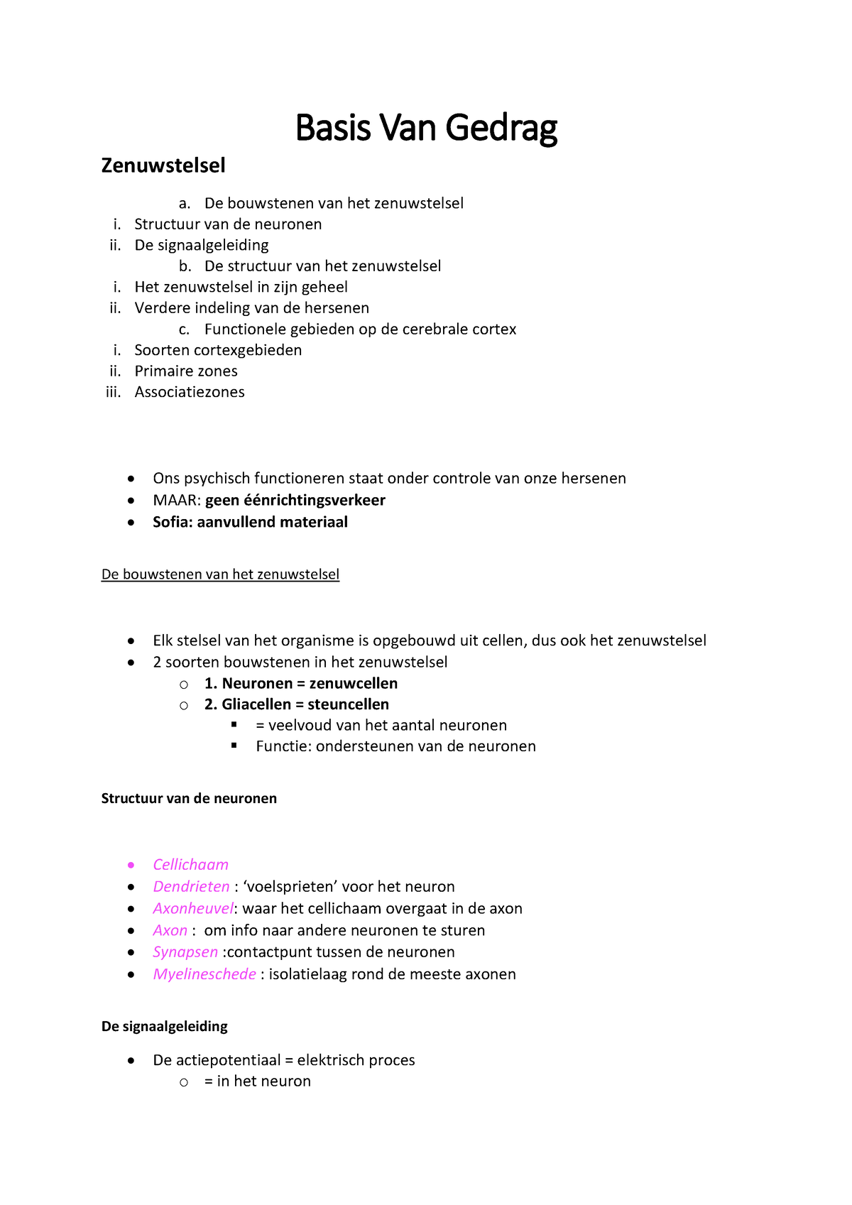 Basis Van Gedrag Zenuwstelsel PDF - Basis Van Gedrag Zenuwstelsel A. De ...