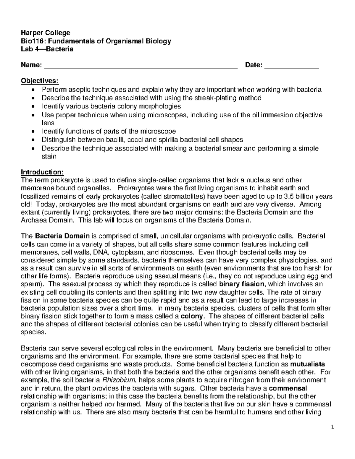 Lab 4 Bacteria on campus Spring 2022 - Harper College Bio116 ...