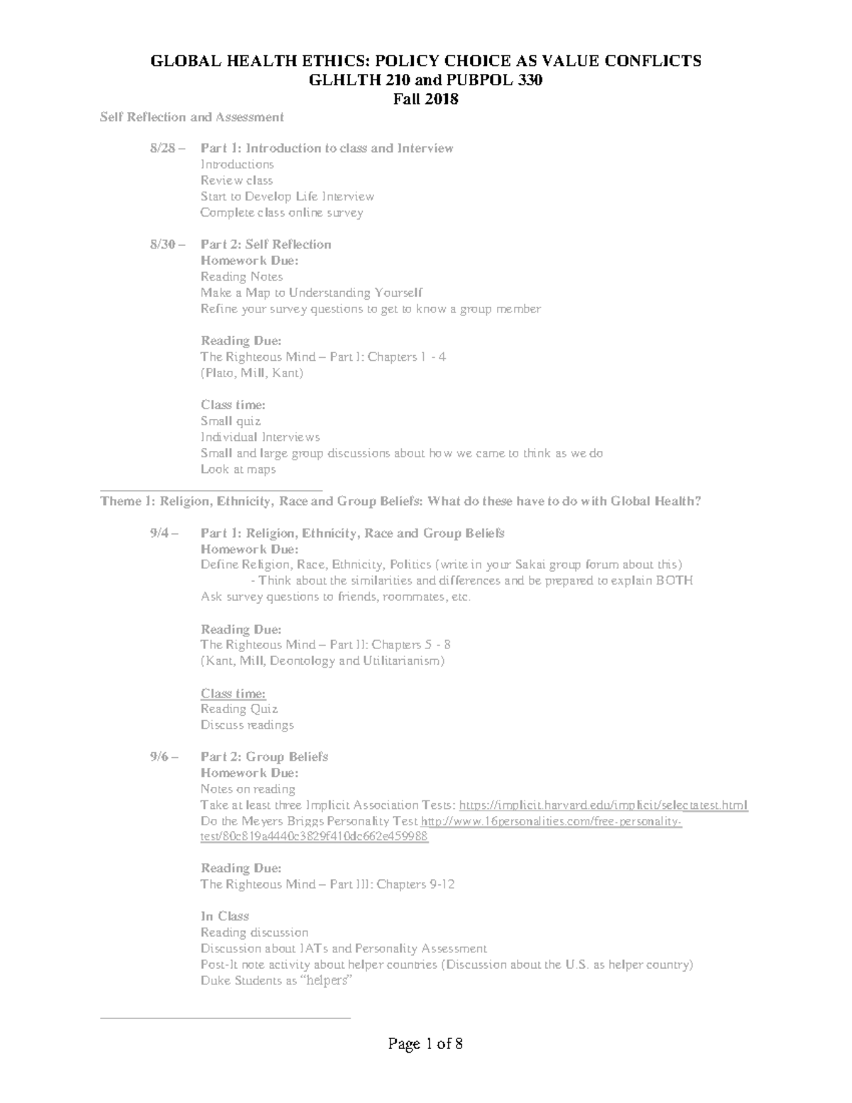 Syllabus GH Ethics - GLHLTH 210 and PUBPOL 330 Fall 2018 Self ...